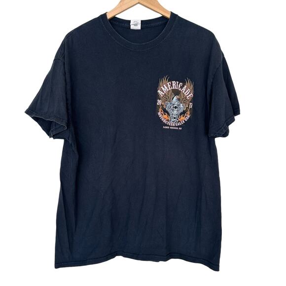 2017 Lake George Americade Motorcycle Rally Black T Shirt Sz XL - Picture 5 of 5